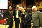Wayne Mills, Anthony Horowitz and Jacky Atkinson with the Mayor of Merton, Cllr Agatha Akyigyina, and her Consort